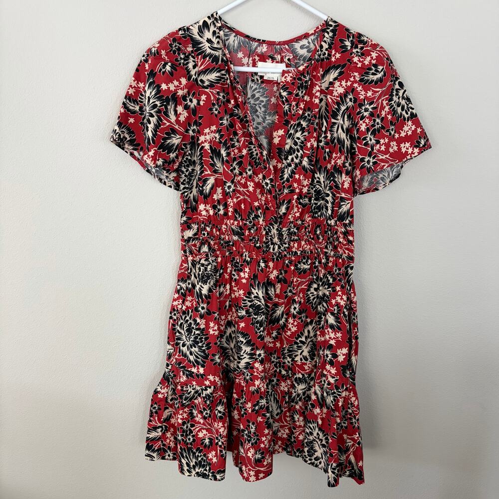 Anthropologie Red Black Floral Somerset Mini Dress (M)
